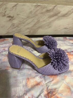 ANTONIO MELANI Lilac Pom-Pom Block Heel Mules